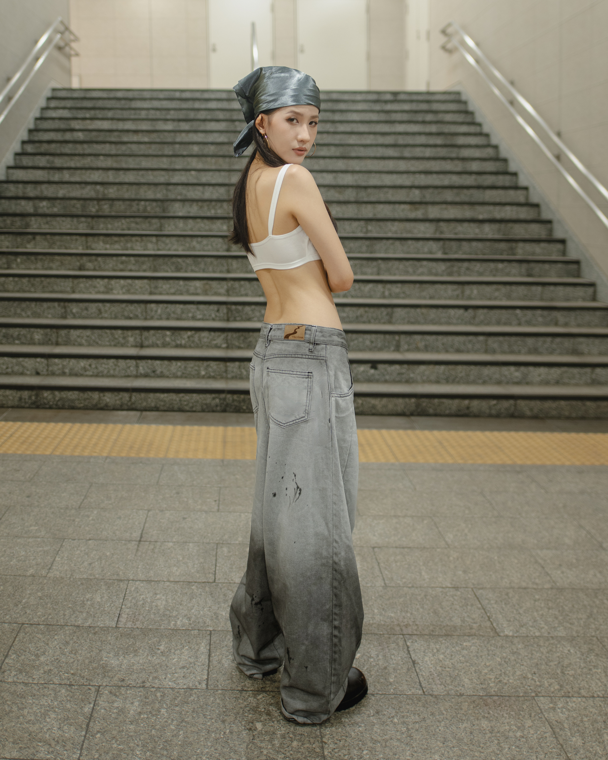 Baggy Flowy Jeans Grey Cement