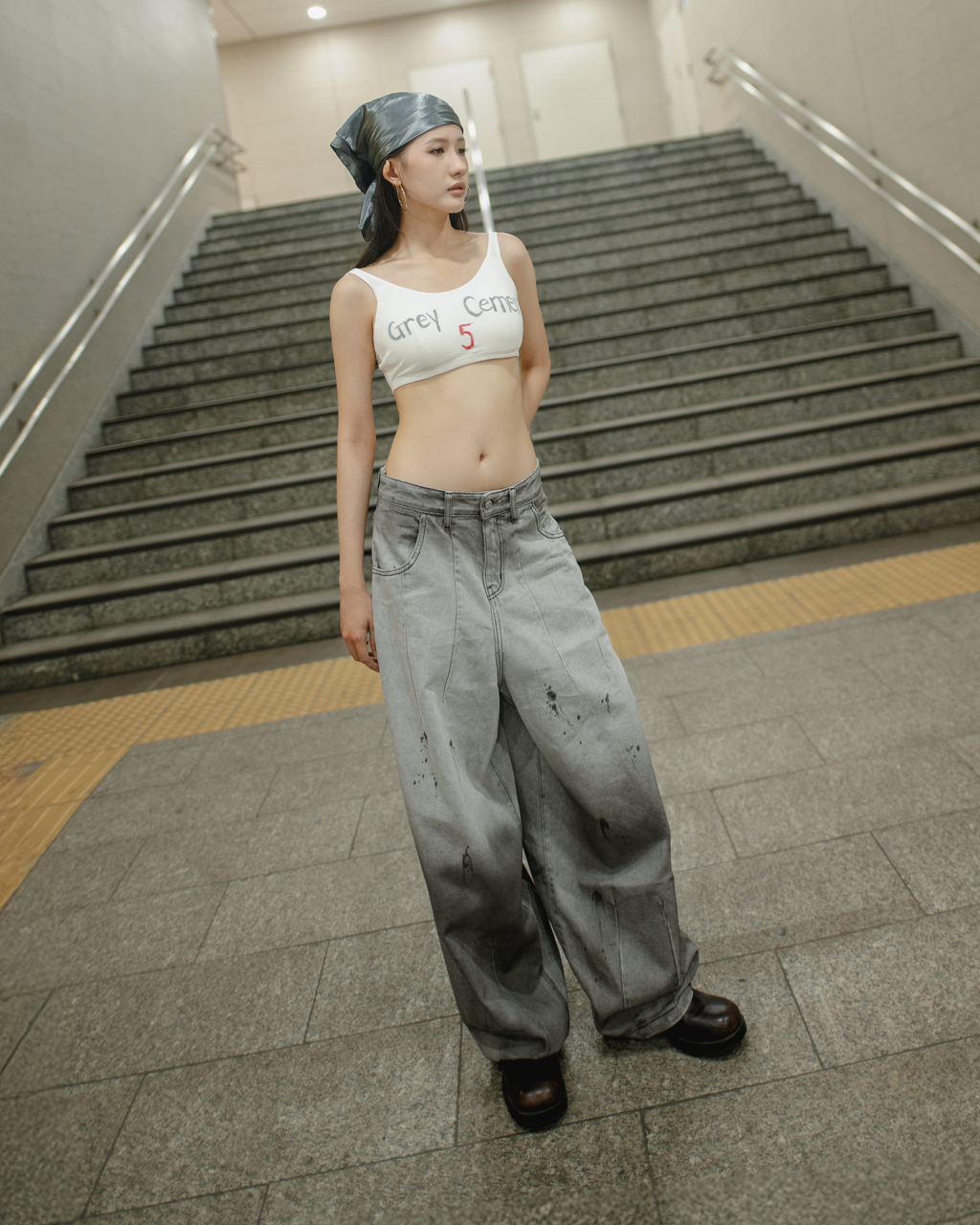 Baggy Flowy Jeans Grey Cement