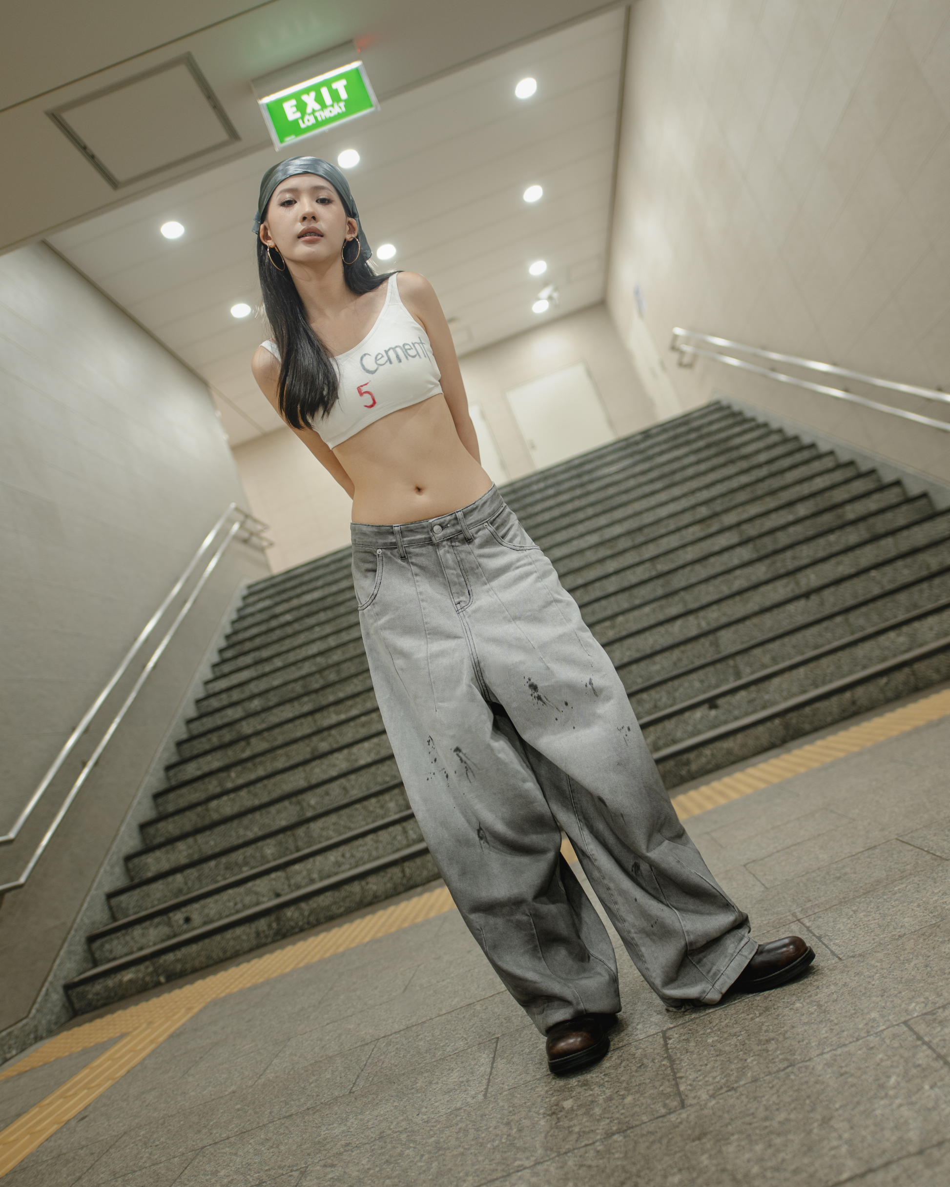 Baggy Flowy Jeans Grey Cement