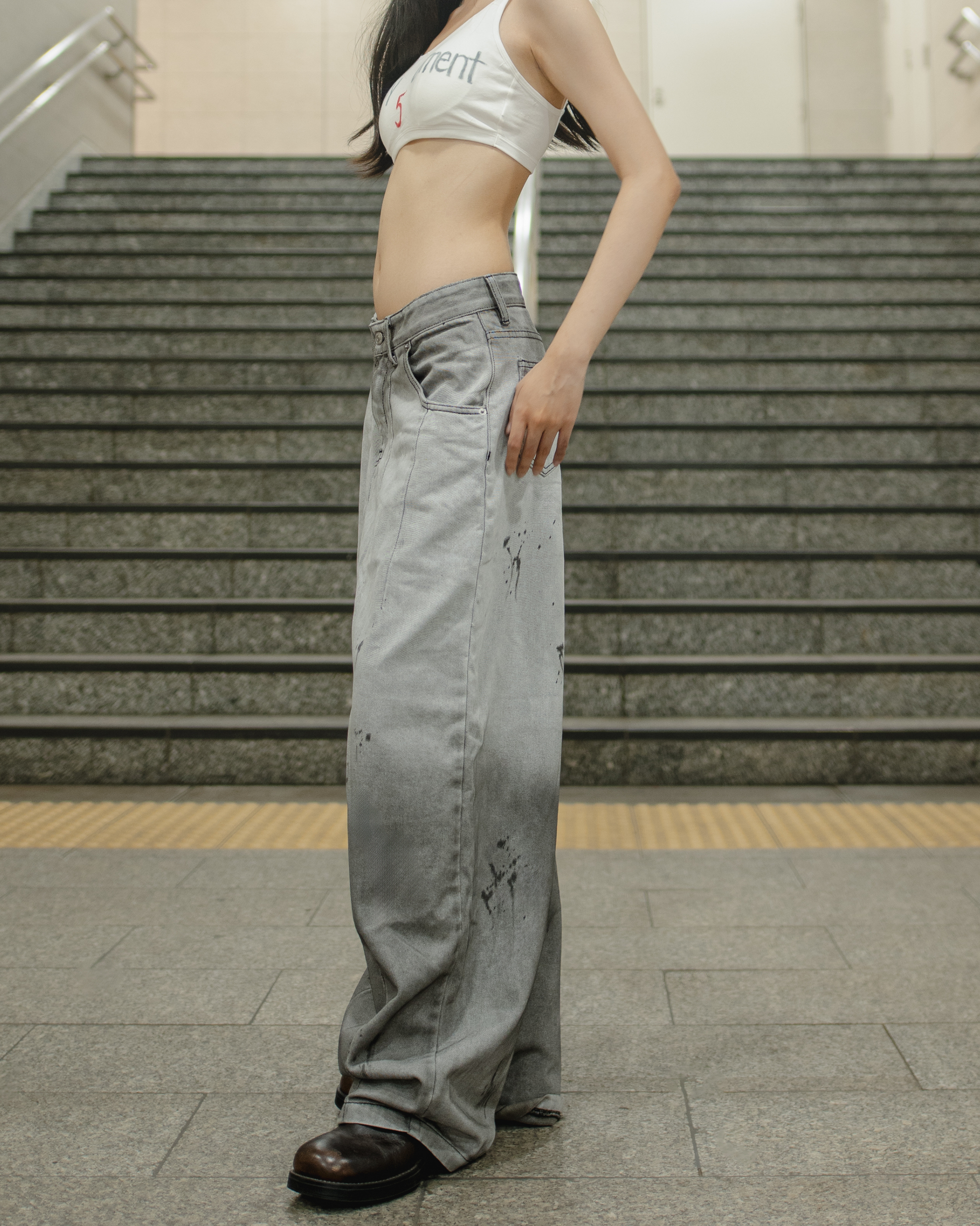 Baggy Flowy Jeans Grey Cement