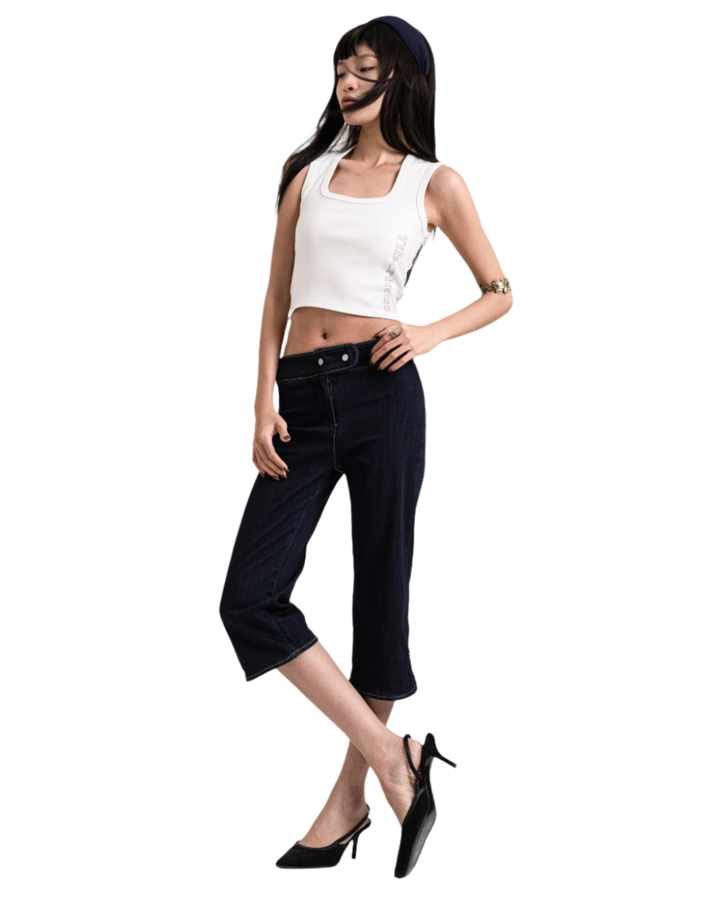 spring capri jeans dark blue