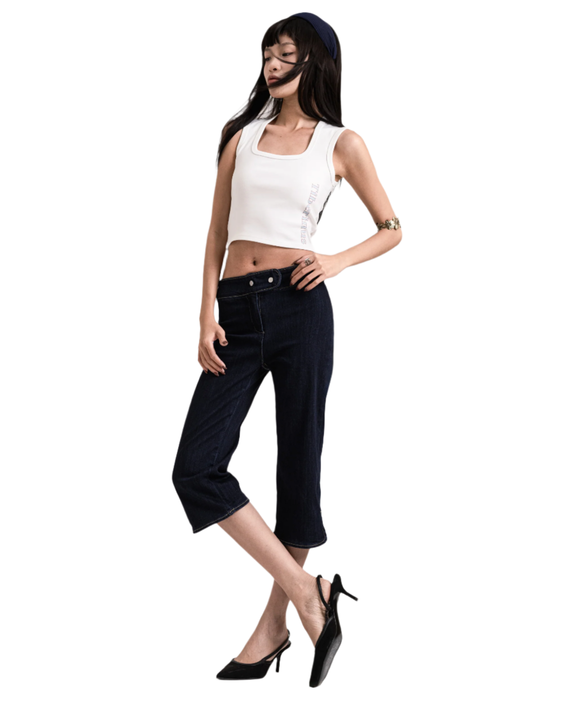 spring capri jeans dark blue