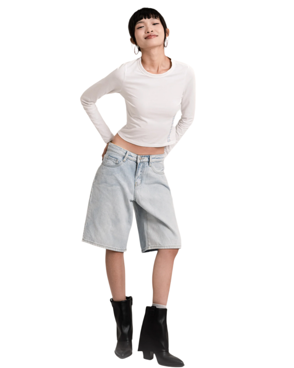 dad jorts light blue