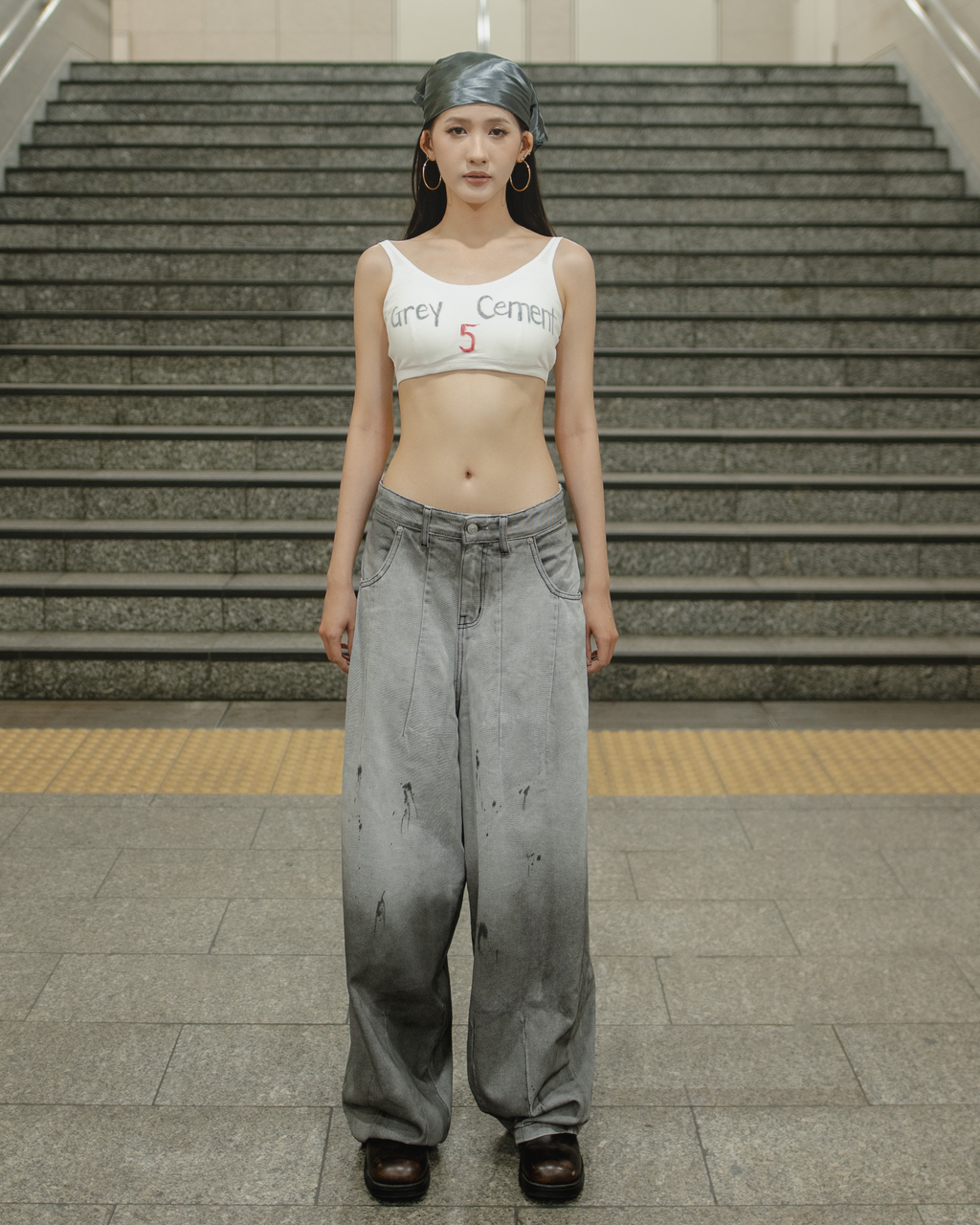 Baggy Flowy Jeans Grey Cement